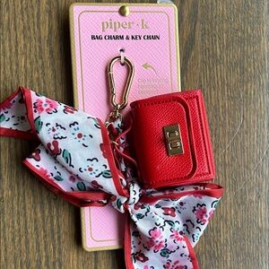 Piper K Red Mini with Floral Scarf Bag Charm & Key Chain